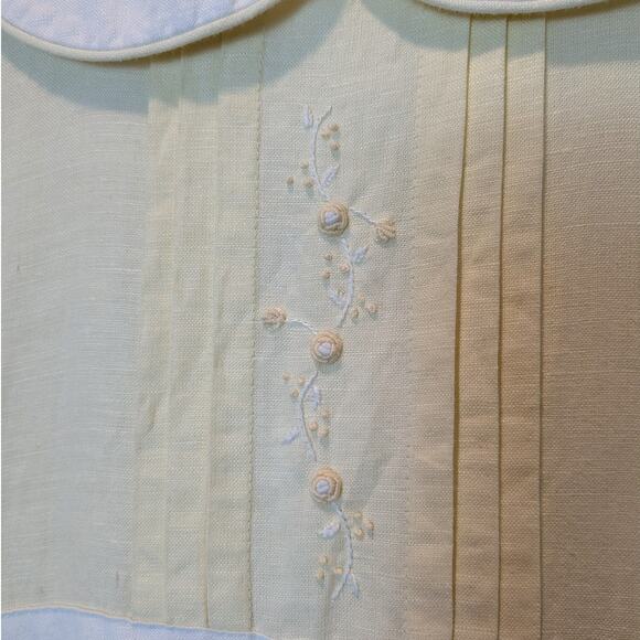 Strasburg Girls Sz 6Y Pale Yellow Linen Blend Embroidered Peter Pan Collar Dress - Picture 3 of 6